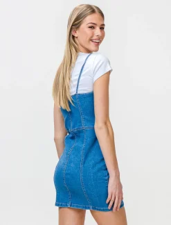Donna Piazza Italia Donna<Abito con bretelle denim corto con dettaglio zip davanti. - Denim