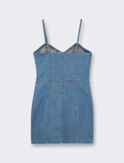 Donna Piazza Italia Donna<Abito con bretelle denim corto con dettaglio zip davanti. - Denim