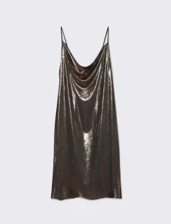 Donna Piazza Italia Donna|Abiti E Tute<Abito corto in lurex con scollo vulcano e bretelline - Bronzo