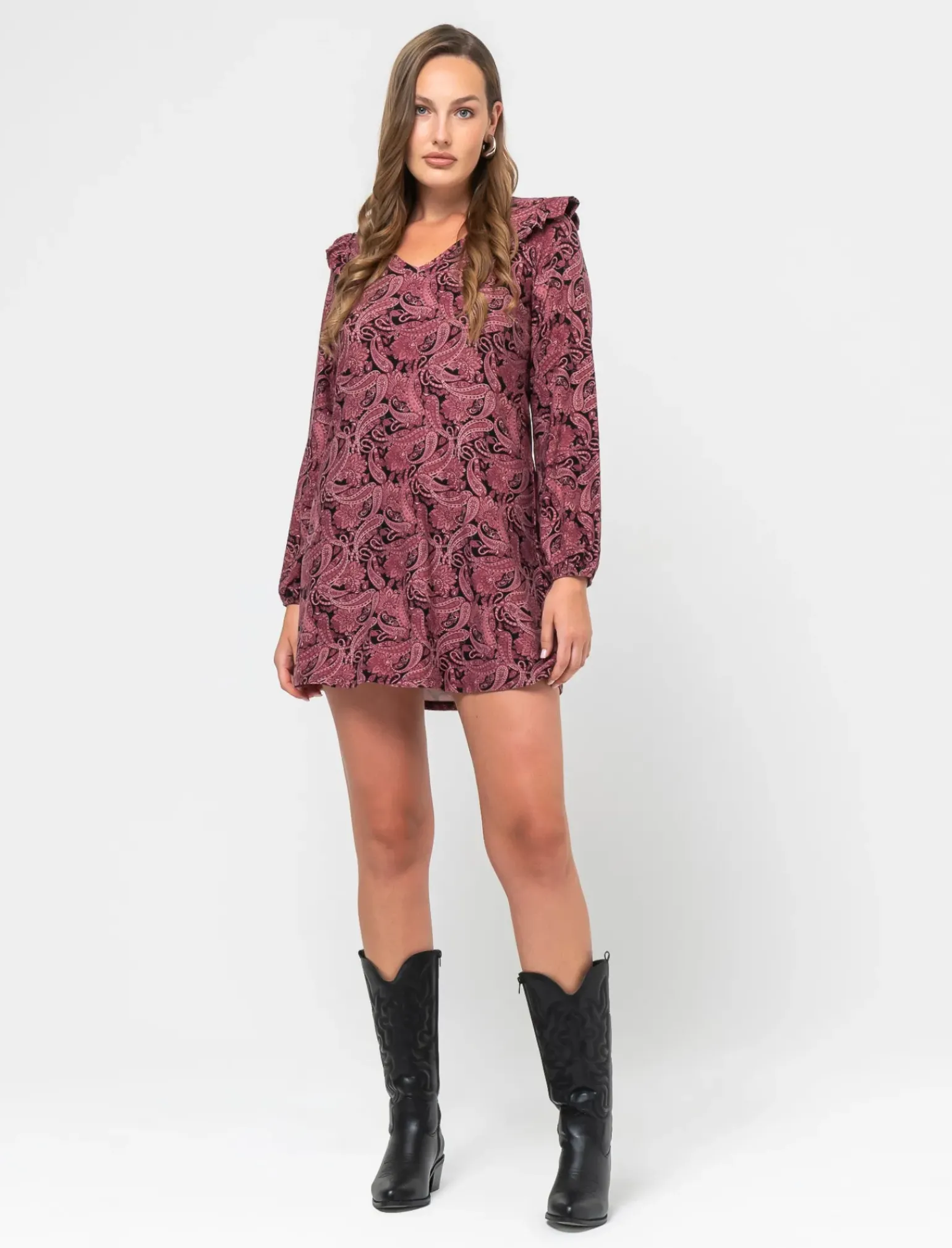 Donna Piazza Italia Donna|Abiti E Tute<Abito corto stampato con scollo a V manica lunga - var 2