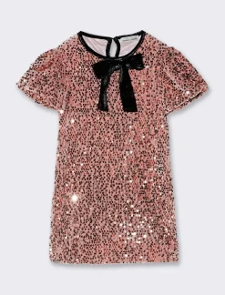 Piazza Italia Bambina|Abiti E Tute<Abito elegante da bambina in tessuto velour con paillettes - Rosa