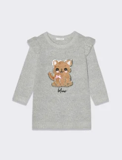 Piazza Italia Neonata<Abito in maglia con applicazioni in pelliccia e paillettes - mel.