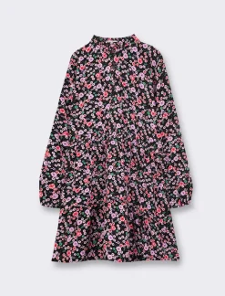 Piazza Italia Bambina|Abiti E Tute<Abito in pura viscosa con stampa all over con pertura sul davanti, rouches sul collo e gonna a balze - Fantasia