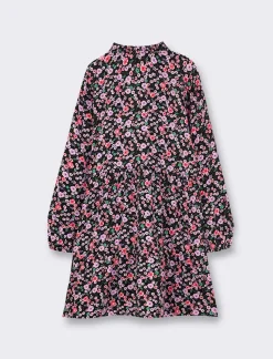 Piazza Italia Bambina|Abiti E Tute<Abito in pura viscosa con stampa all over con pertura sul davanti, rouches sul collo e gonna a balze - Fantasia