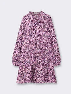 Piazza Italia Bambina|Abiti E Tute<Abito in pura viscosa con stampa all over con pertura sul davanti, rouches sul collo e gonna a balze -