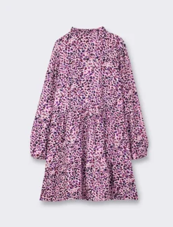 Piazza Italia Bambina|Abiti E Tute<Abito in pura viscosa con stampa all over con pertura sul davanti, rouches sul collo e gonna a balze -