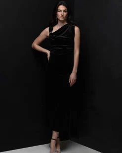 Donna Piazza Italia Abiti E Tute<Abito loungette in velluto con accessorio sulla spalla - Nero