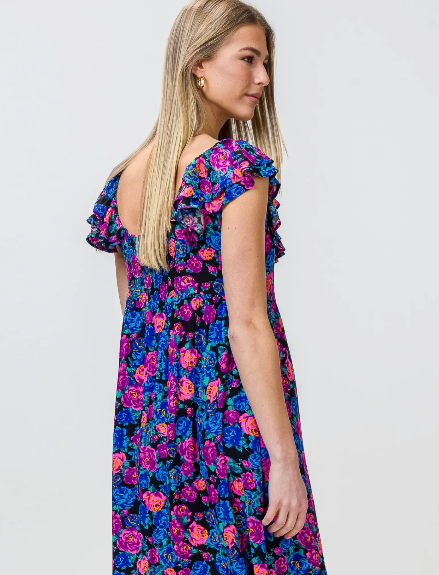 Donna Piazza Italia Donna<Abito lungo fantasia con rouches su spalle e davanti. - var 1