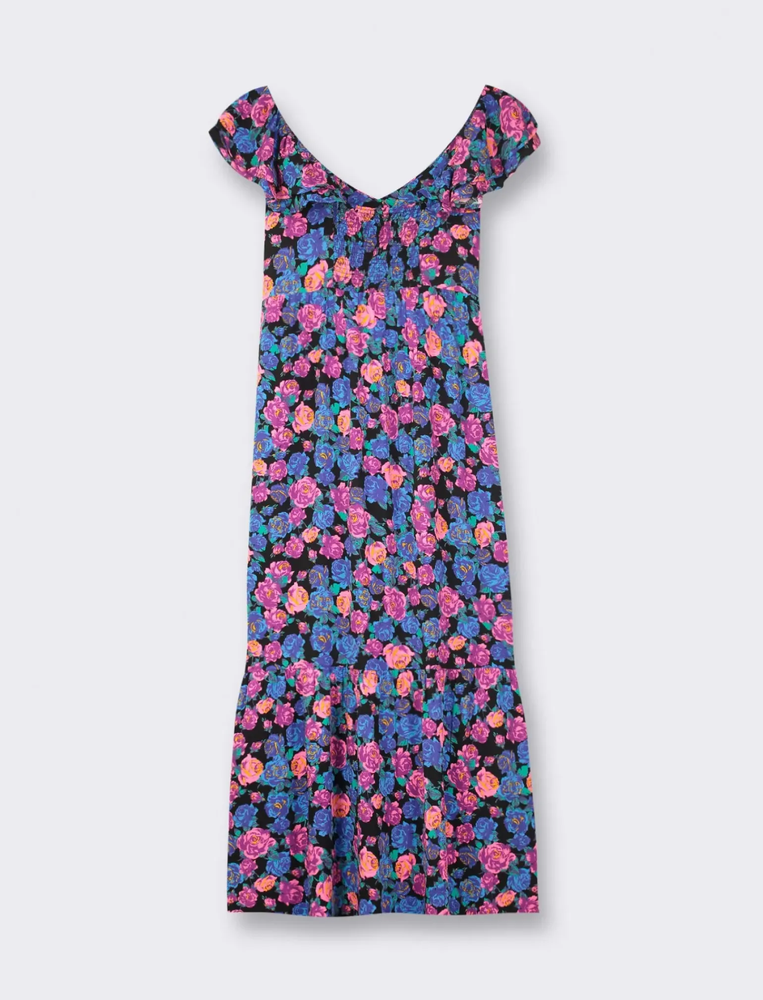 Donna Piazza Italia Donna<Abito lungo fantasia con rouches su spalle e davanti. - var 1