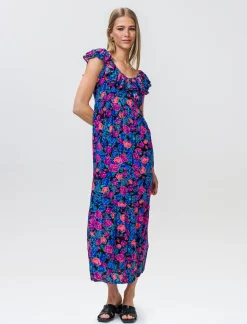 Donna Piazza Italia Donna<Abito lungo fantasia con rouches su spalle e davanti. - var 1