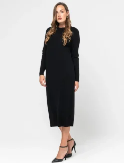 Piazza Italia Abito lungo in filato morbido paricollo - Nero Cheap