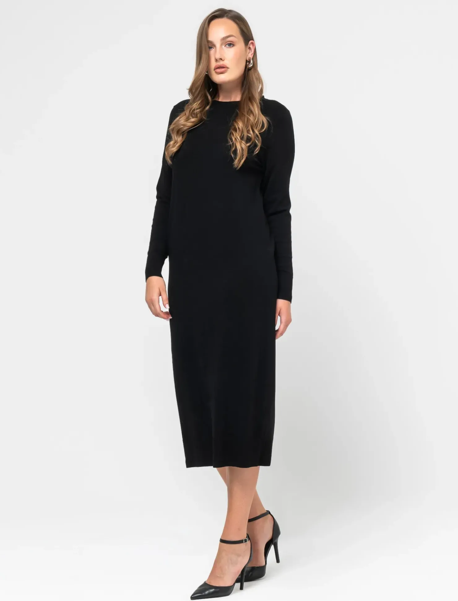 Piazza Italia Abito lungo in filato morbido paricollo - Nero Cheap