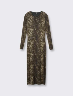 Donna Piazza Italia Donna|Abiti E Tute<Abito midi stampato, manica lunga in microrete - var 1