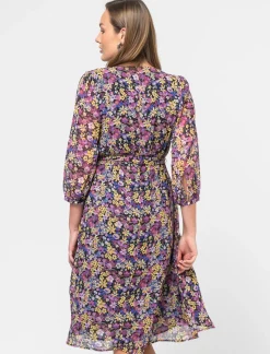 Donna Piazza Italia Abiti E Tute<Abito midi stampato manica 3/4 con elastico in vita e fusciacca - var 1