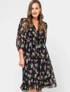 Donna Piazza Italia Abiti E Tute<Abito midi stampato manica 3/4 con elastico in vita e fusciacca - var 2