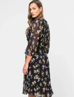 Donna Piazza Italia Abiti E Tute<Abito midi stampato manica 3/4 con elastico in vita e fusciacca - var 2