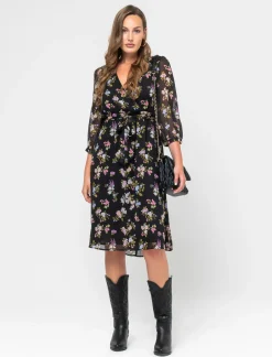 Donna Piazza Italia Abiti E Tute<Abito midi stampato manica 3/4 con elastico in vita e fusciacca - var 2