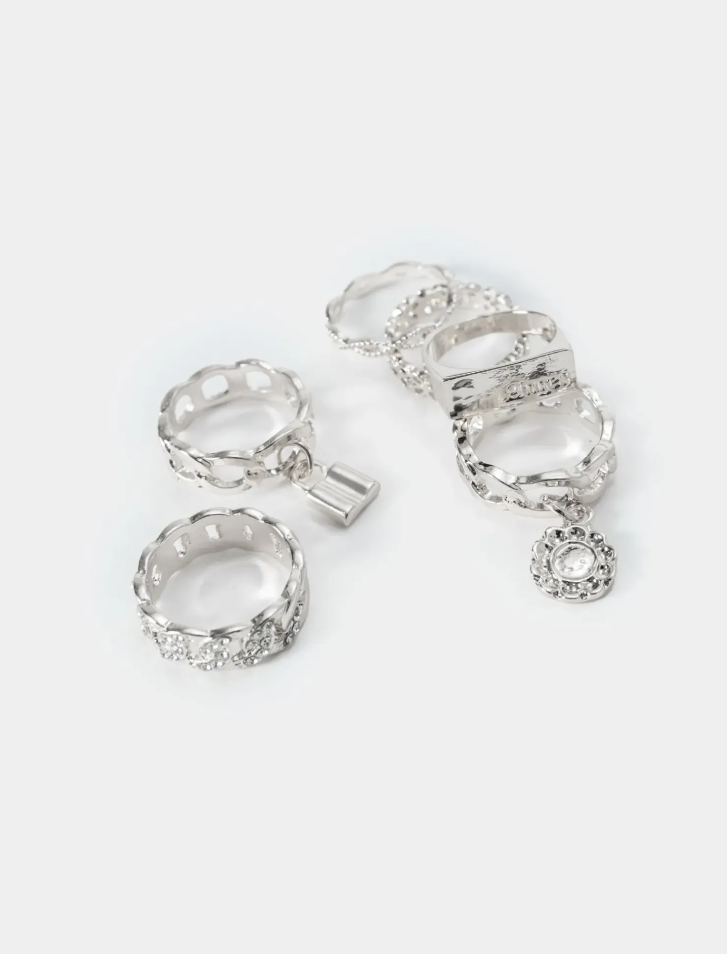 Piazza Italia Anelli da donna con strass da 6 pezzi - Argento Online