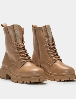 Piazza Italia Anfibio con strass con lacci e fondo roccia - Beige Store