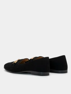 Piazza Italia Ballerina in microfibra nera con morsetto dorato. - Nero Store