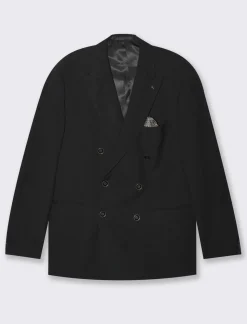 Uomo Piazza Italia Uomo|Giacche<Blazer doppio petto in tessuto strutturato formal fit - Nero