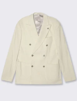 Uomo Piazza Italia Uomo|Giacche<Blazer doppio petto in velluto, formal fit con rever classico - ecru