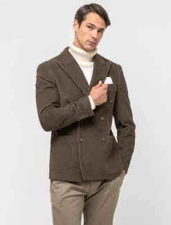 Uomo Piazza Italia Uomo|Giacche<Blazer doppio petto in velluto, formal fit con rever classico - kaki