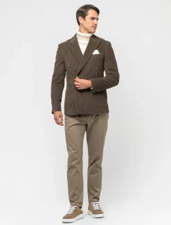 Uomo Piazza Italia Uomo|Giacche<Blazer doppio petto in velluto, formal fit con rever classico - kaki
