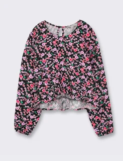 Piazza Italia Bambina|Camicie E Bluse<Blusa elegante in viscosa con stampa all over e balza asimmetrica sul davanti con apertura a goccia - Fantasia