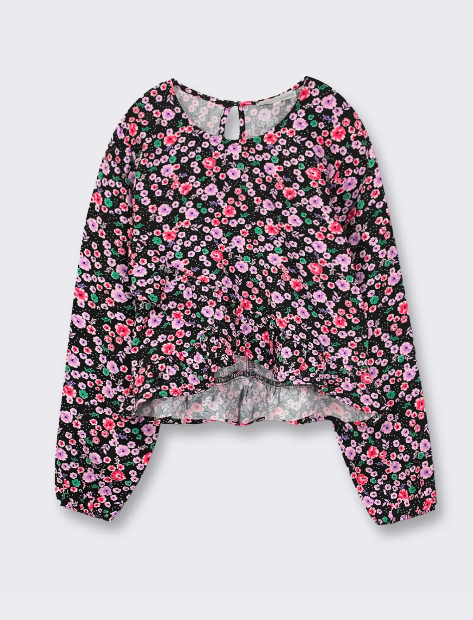 Piazza Italia Bambina|Camicie E Bluse<Blusa elegante in viscosa con stampa all over e balza asimmetrica sul davanti con apertura a goccia - Fantasia