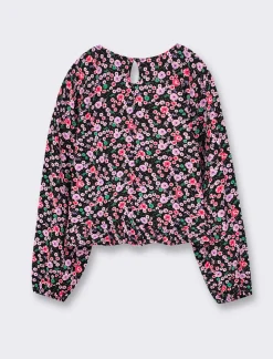 Piazza Italia Bambina|Camicie E Bluse<Blusa elegante in viscosa con stampa all over e balza asimmetrica sul davanti con apertura a goccia - Fantasia