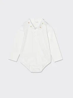 Piazza Italia Neonata<Body con ricami in lurex dorato - panna