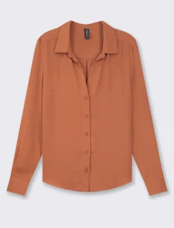 Donna Piazza Italia Donna|Camicie E Casacche<Camicia basic vestibilità regual in tessuto georgette e scollo a V - coccio