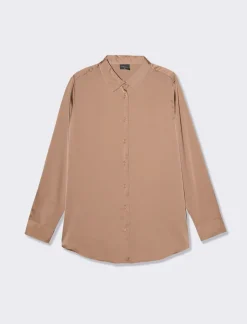 Donna Piazza Italia Camicie E Casacche<Camicia basica regular con bottoni ricoperti in tessuto - castoro