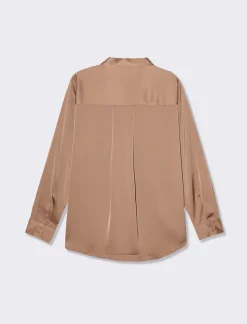 Donna Piazza Italia Camicie E Casacche<Camicia basica regular con bottoni ricoperti in tessuto - castoro