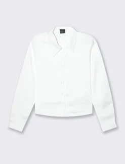 Donna Piazza Italia Donna|Camicie E Casacche<Camicia crop a manica lunga con scollo a V in satin - Avorio