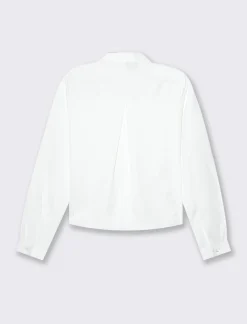 Donna Piazza Italia Donna|Camicie E Casacche<Camicia crop a manica lunga con scollo a V in satin - Avorio