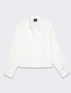 Piazza Italia Camicia crop a manica lunga con scollo a V in satin - Avorio Beige Best