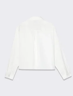 Piazza Italia Camicia crop a manica lunga con scollo a V in satin - Avorio Beige Best