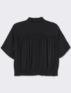 Donna Piazza Italia Donna<Camicia crop in tessuto di viscosa leggera con collo bowling e arriccio sul retro -