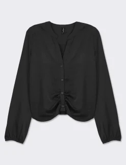 Donna Piazza Italia Donna|Camicie E Casacche<Camicia cropped manica lunga e con pieghe sul fondo effetto sblusato -