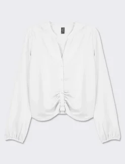 Donna Piazza Italia Donna|Camicie E Casacche<Camicia cropped manica lunga e con pieghe sul fondo effetto sblusato - latte