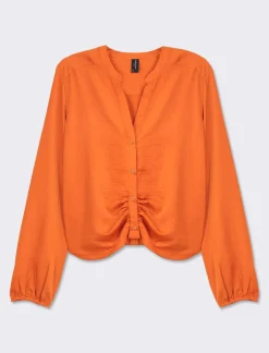 Piazza Italia Camicia cropped manica lunga e con pieghe sul fondo effetto sblusato - Arancio Arancione Best