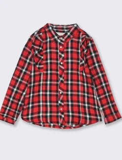Piazza Italia Bambina|Camicie E Bluse<Camicia da bambina finto filo a quadri con rouches e bottoni perlati a pressione - Rosso