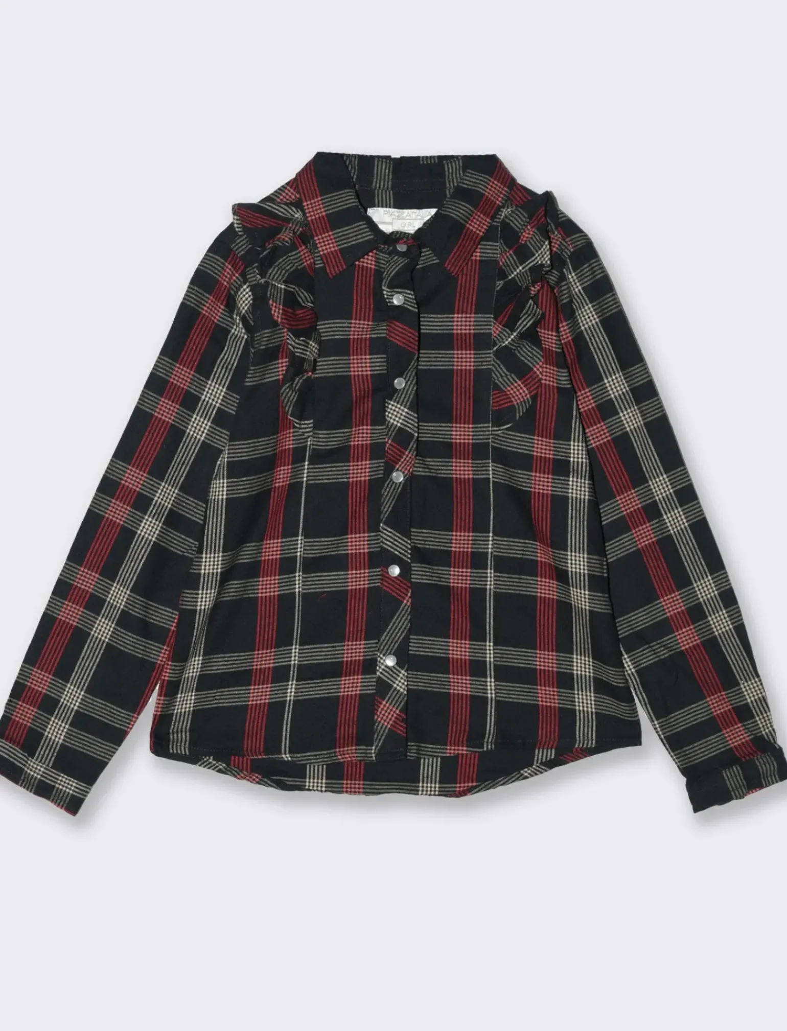 Piazza Italia Bambina|Camicie E Bluse<Camicia da bambina finto filo a quadri con rouches e bottoni perlati a pressione - Nero