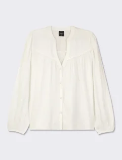 Donna Piazza Italia Camicie E Casacche<Camicia fluida con collo alla coreana e maniche ampie e applicazione nerve con arriccio -