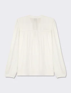 Donna Piazza Italia Camicie E Casacche<Camicia fluida con collo alla coreana e maniche ampie e applicazione nerve con arriccio -