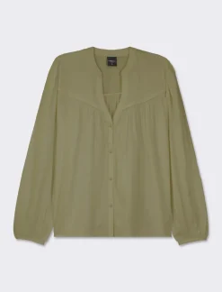 Donna Piazza Italia Camicie E Casacche<Camicia fluida con collo alla coreana e maniche ampie e applicazione nerve con arriccio - Kaky 1