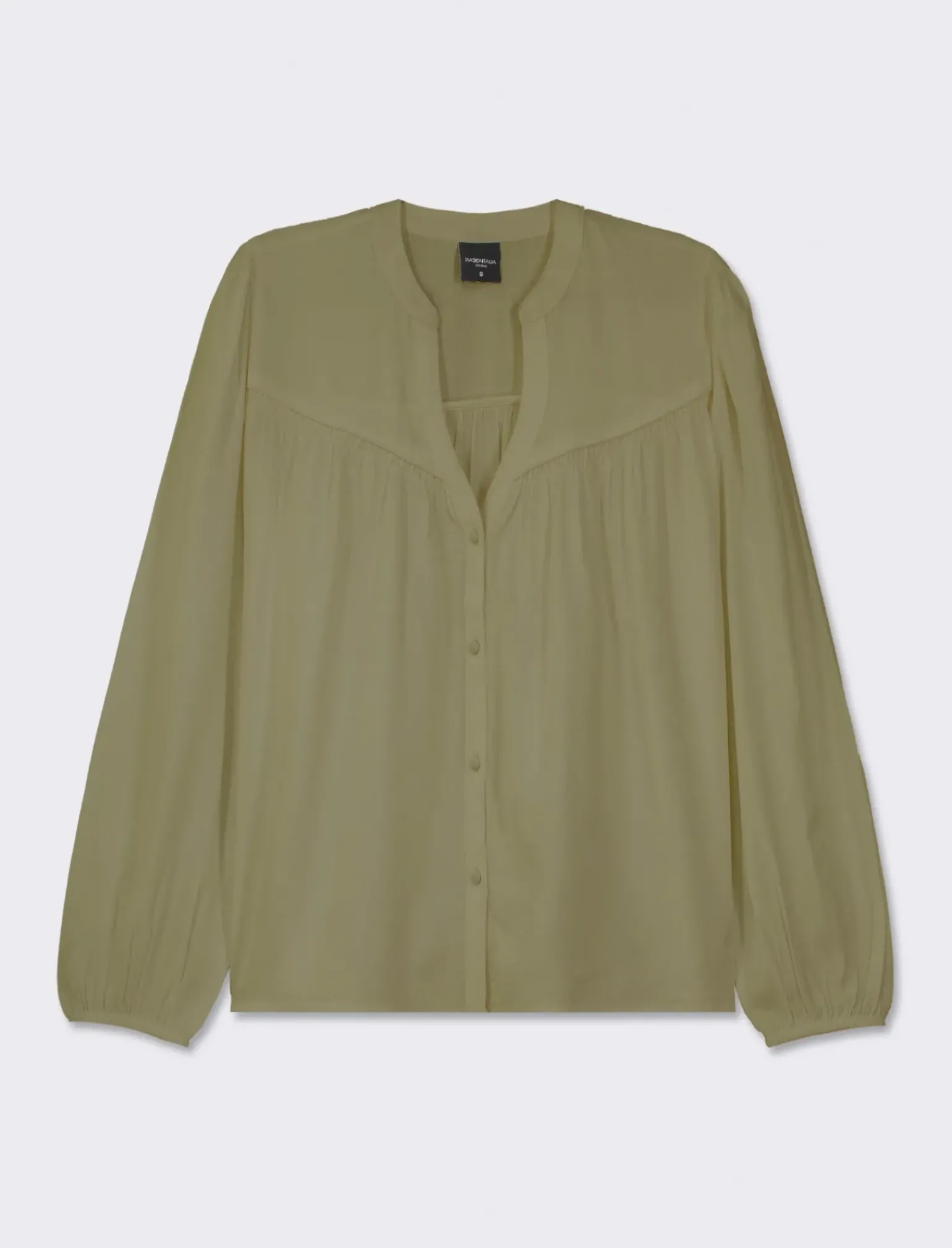 Donna Piazza Italia Camicie E Casacche<Camicia fluida con collo alla coreana e maniche ampie e applicazione nerve con arriccio - Kaky 1