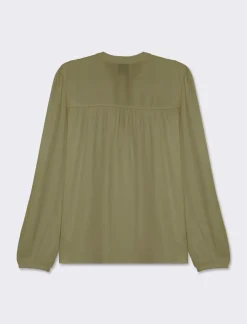 Donna Piazza Italia Camicie E Casacche<Camicia fluida con collo alla coreana e maniche ampie e applicazione nerve con arriccio - Kaky 1